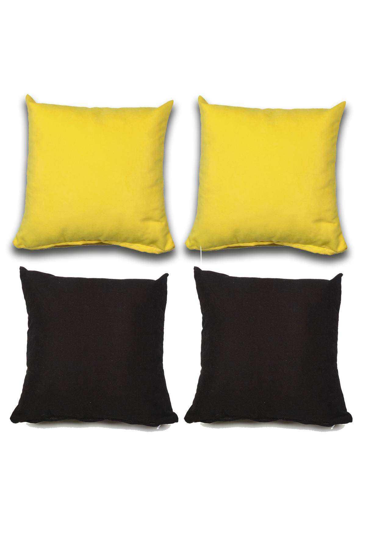 4 adet Süet Kırlent Minder Kılıfı 40X40cm Sarı Siyah