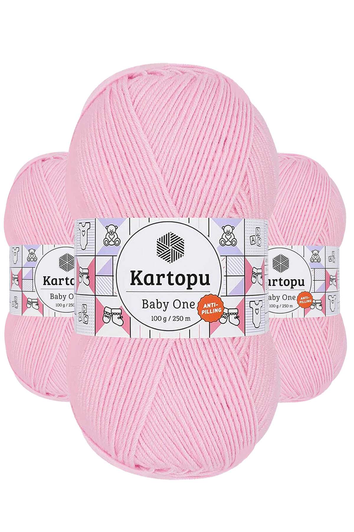 3 Adet Baby One Tüylenmeyen El Örgü İpi Yünü Açık Pembe K782