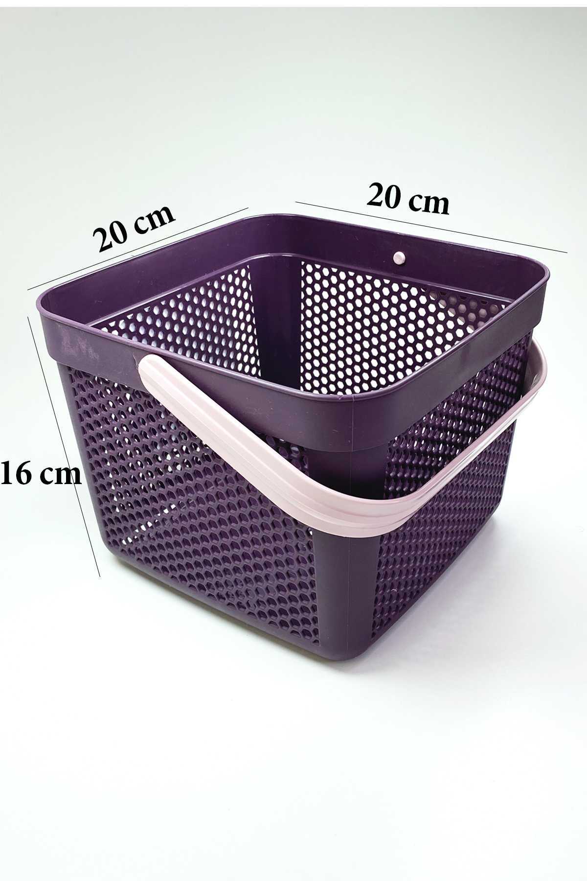 Dekoratif Çok Amaçlı Kulplu Holey Plastik Sepet 20x20x16cm