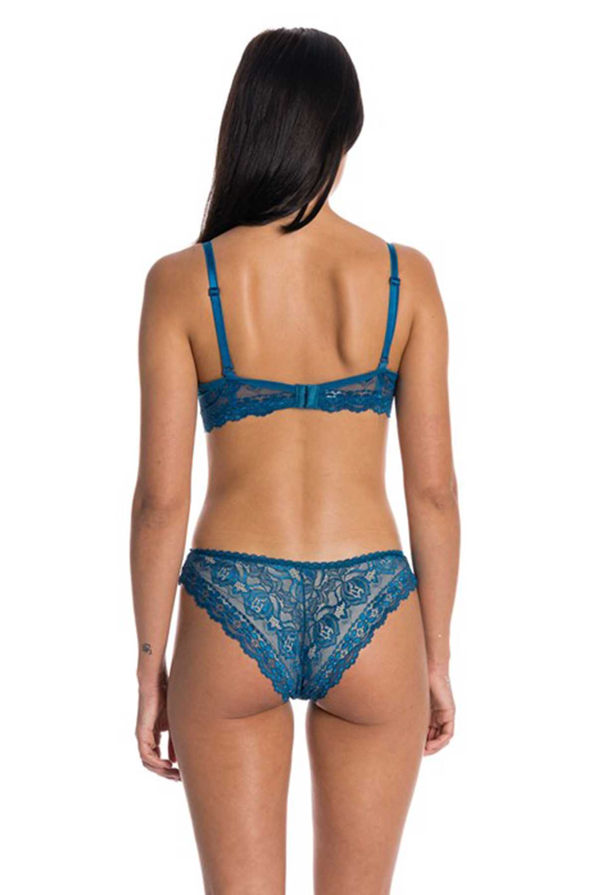 Dolgulu Full Dantelli Sütyen Takımı Yeşil