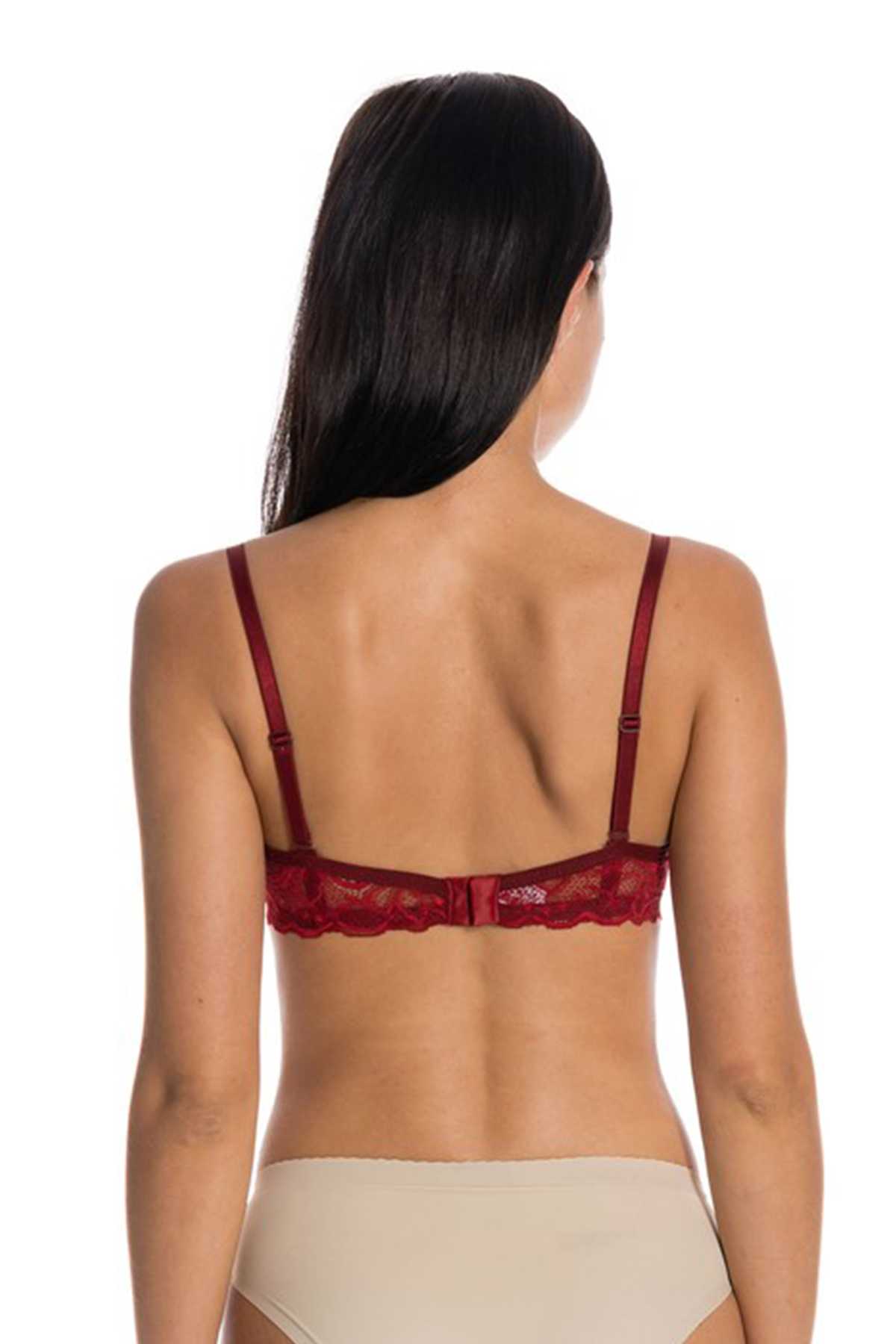Dolgulu Full Dantelli Sütyen Bordo