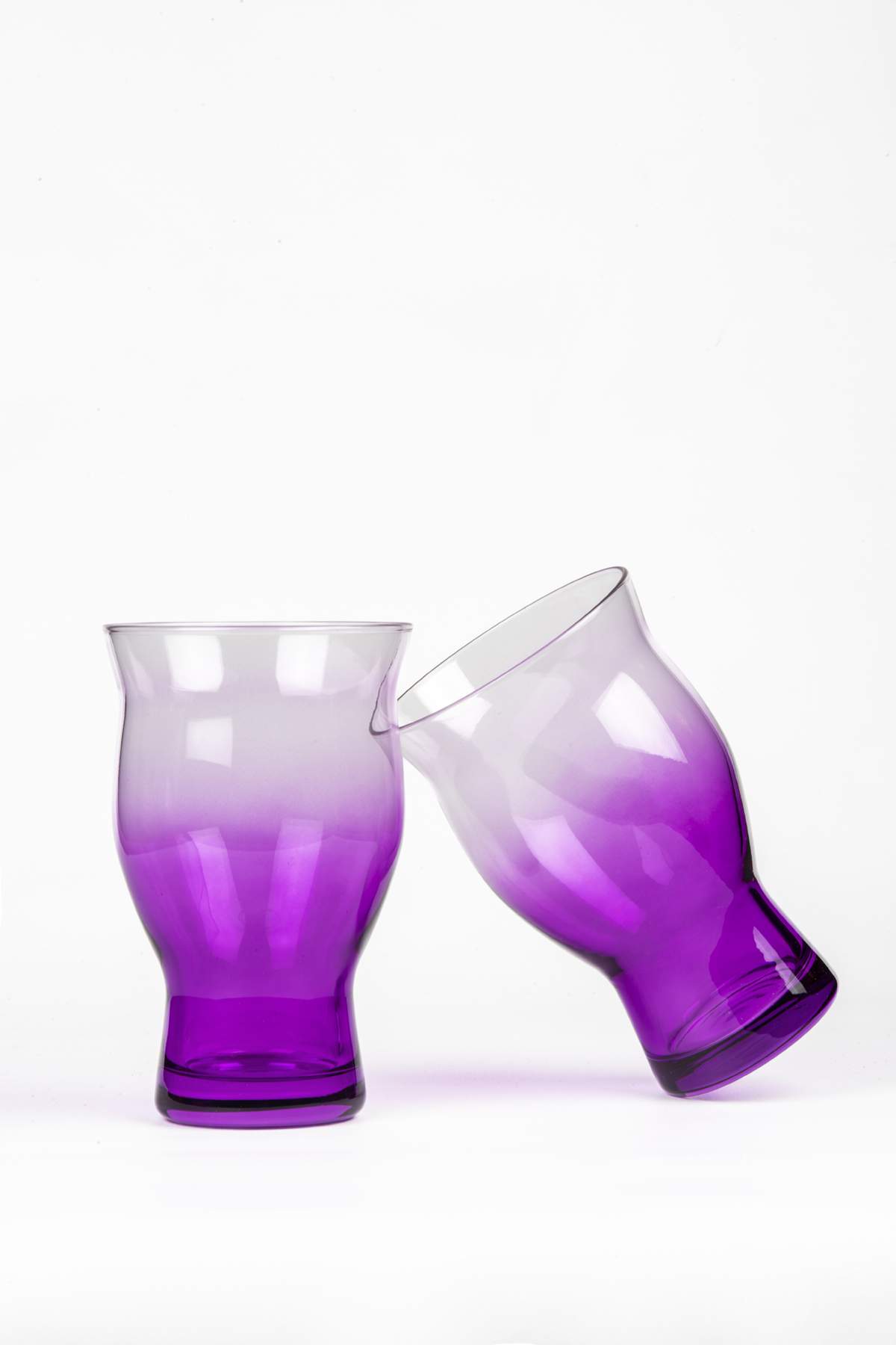 2 Adet Renkli Cam Ayaklı Tombul Fresh İçecek Bardağı 480 ml 14x9cm