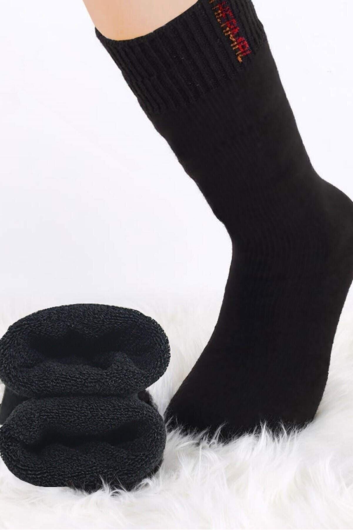 Siyah Termal Kalın Kışlık Havlu Çorap Erkek Kadın Unisex