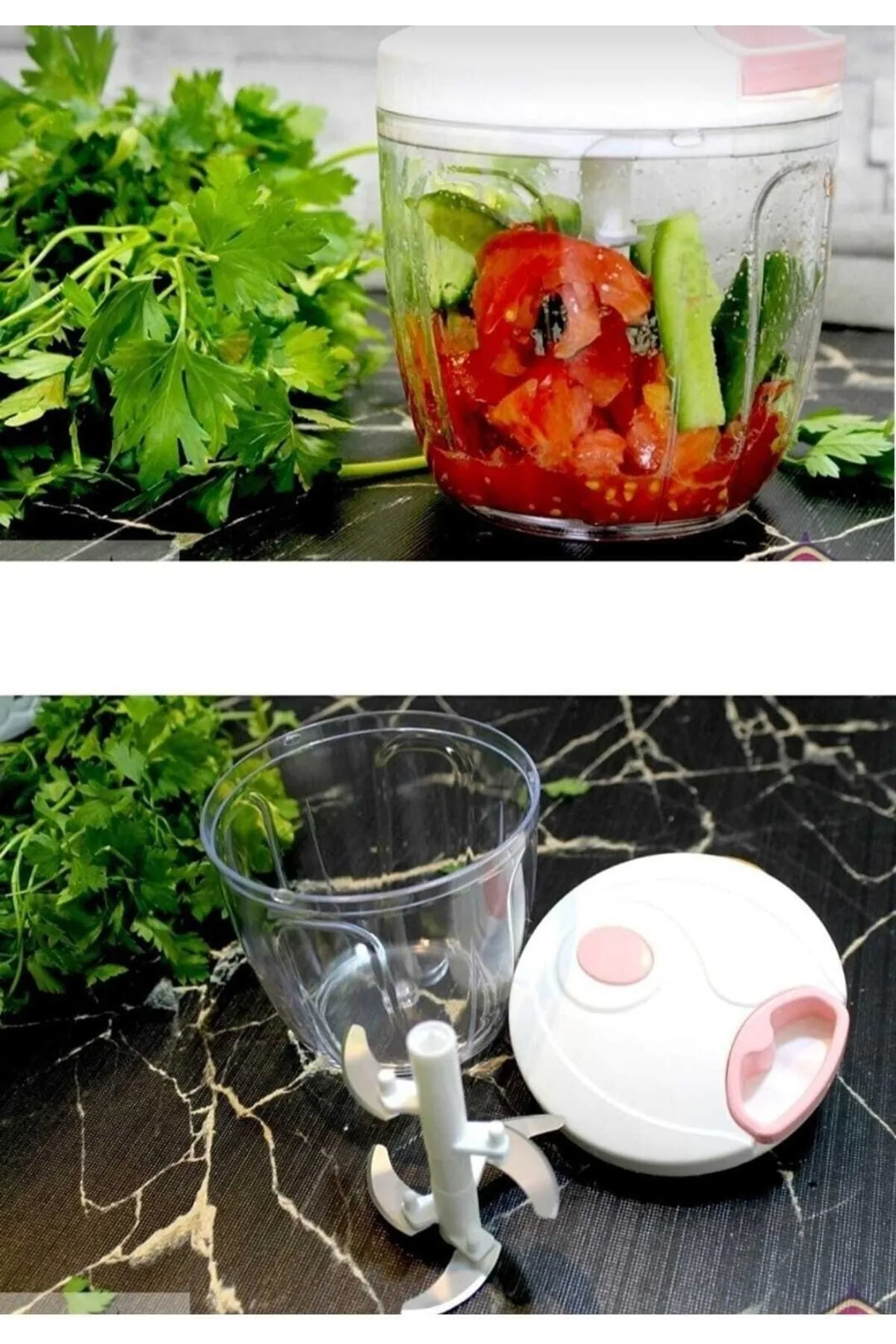 Büyük Boy 5 Bıçaklı Ipli El Rondosu Doğrayıcı 1000 ml