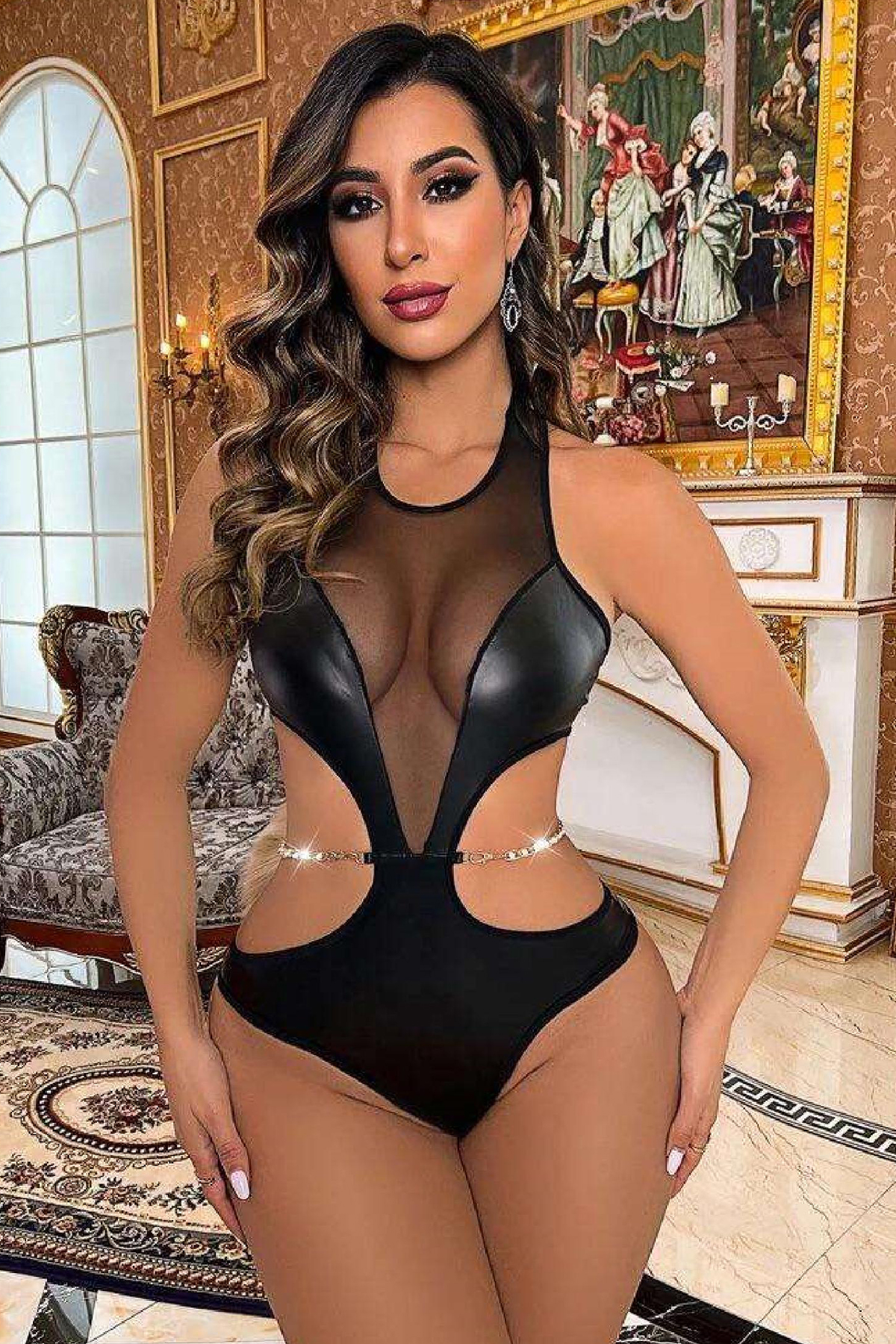 Kadın Babydoll Fantezi Harness Erotik Kıyafet 2041 Siyah - Royaleks