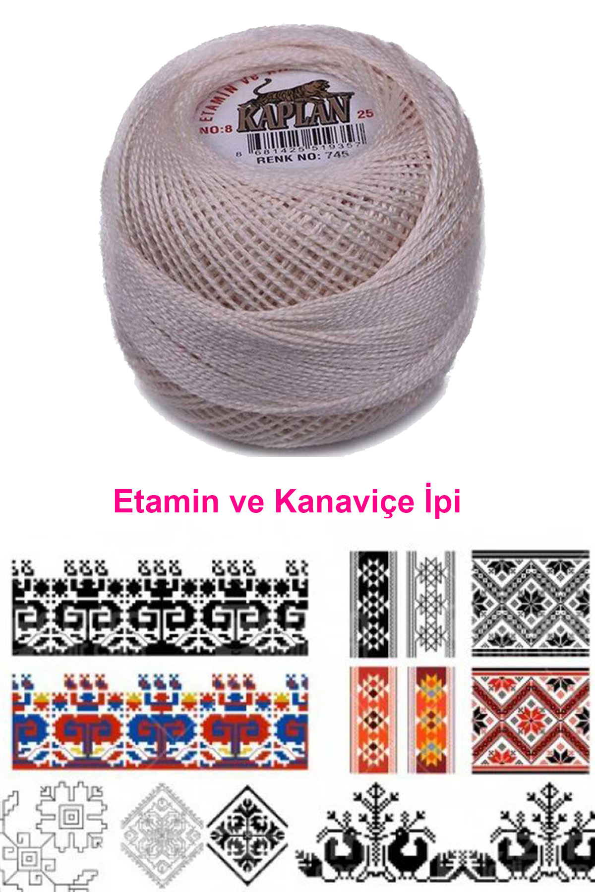 Kaplan Etamin Ve Kanaviçe İpi 8 No Kod/Renk: 745 - Royaleks