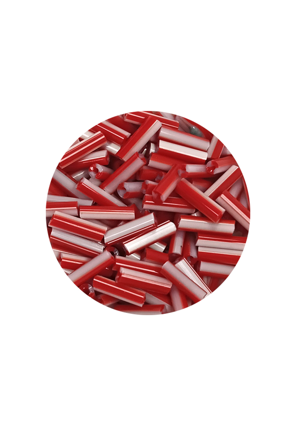Uzun Boru Kesme Boncuk Çap 2mm Uzunluk 10 mm - 60 Gram - Kırmızı Beyaz - BNC278
