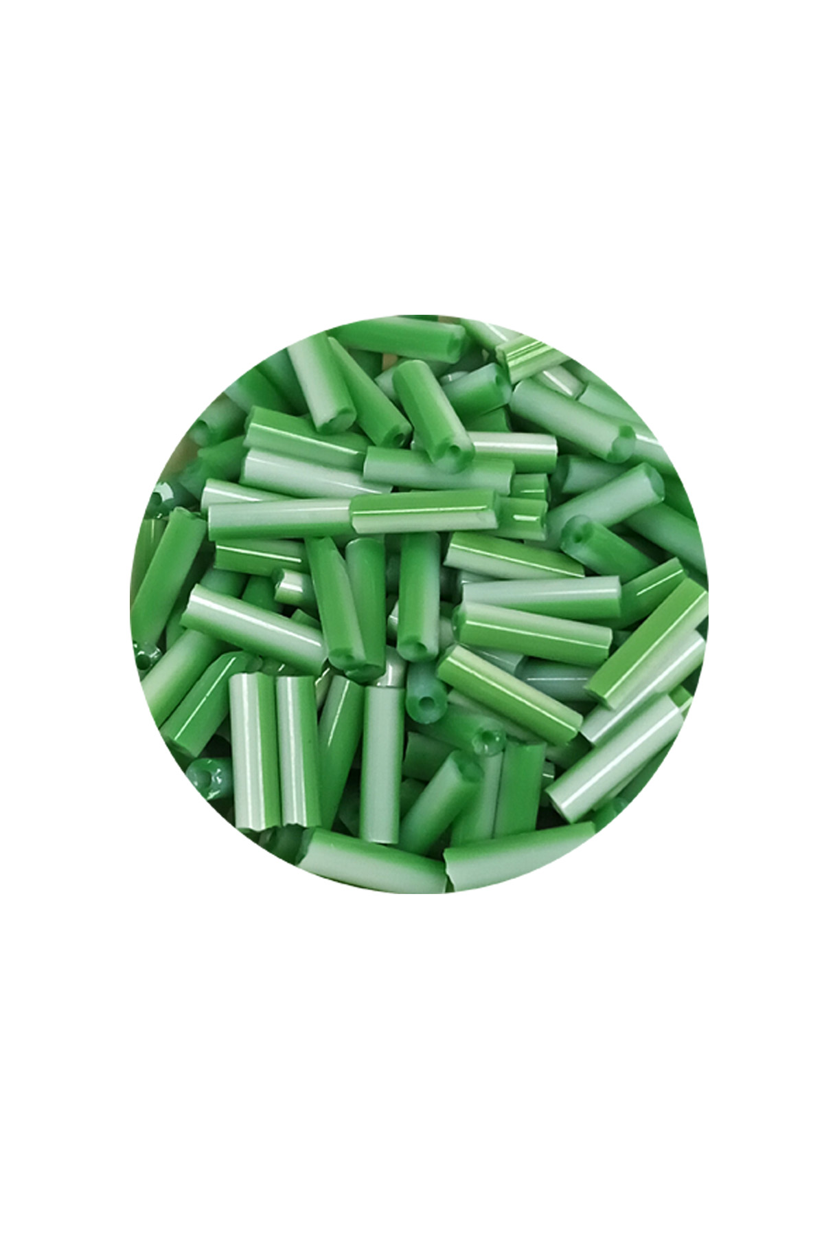 Uzun Boru Kesme Boncuk Çap 2mm Uzunluk 10 mm - 60 Gram - Yeşil Beyaz - BNC286