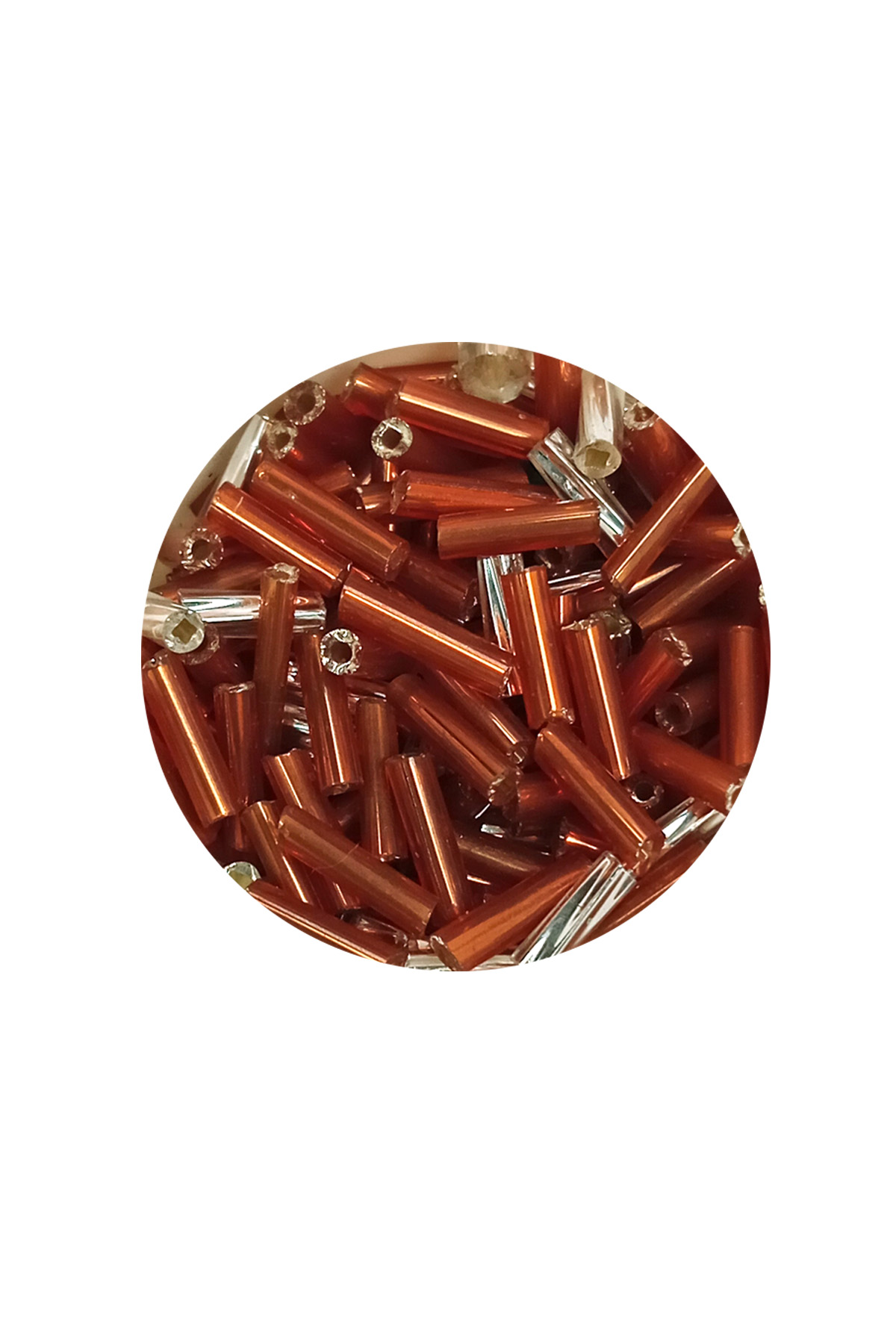 Uzun Boru Kesme Boncuk Çap 2mm Uzunluk 10 mm - 60 Gram - Kahverengi Gümüş - BNC301