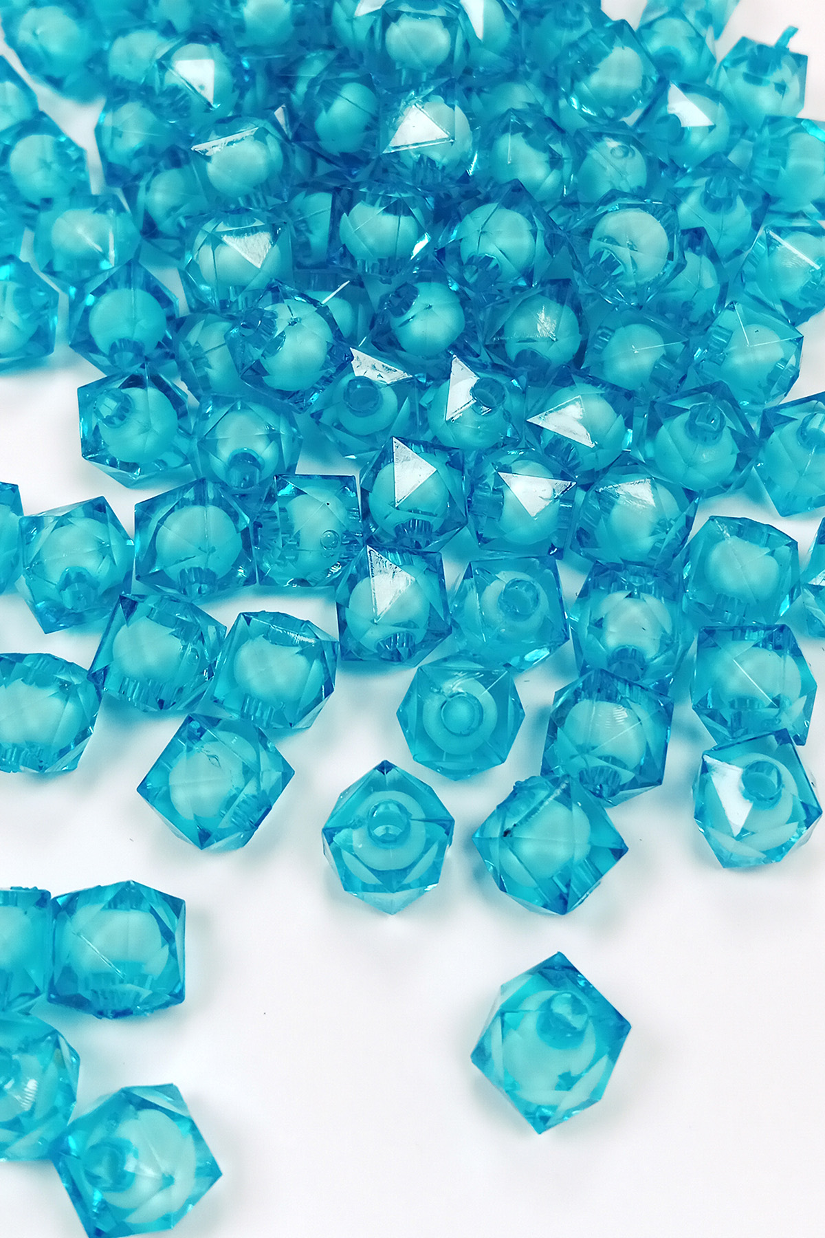Küp Boncuk İçten Boncuklu Bileklik Çanta Boncuğu 10 mm 50 gr Gök Mavi - BNC449