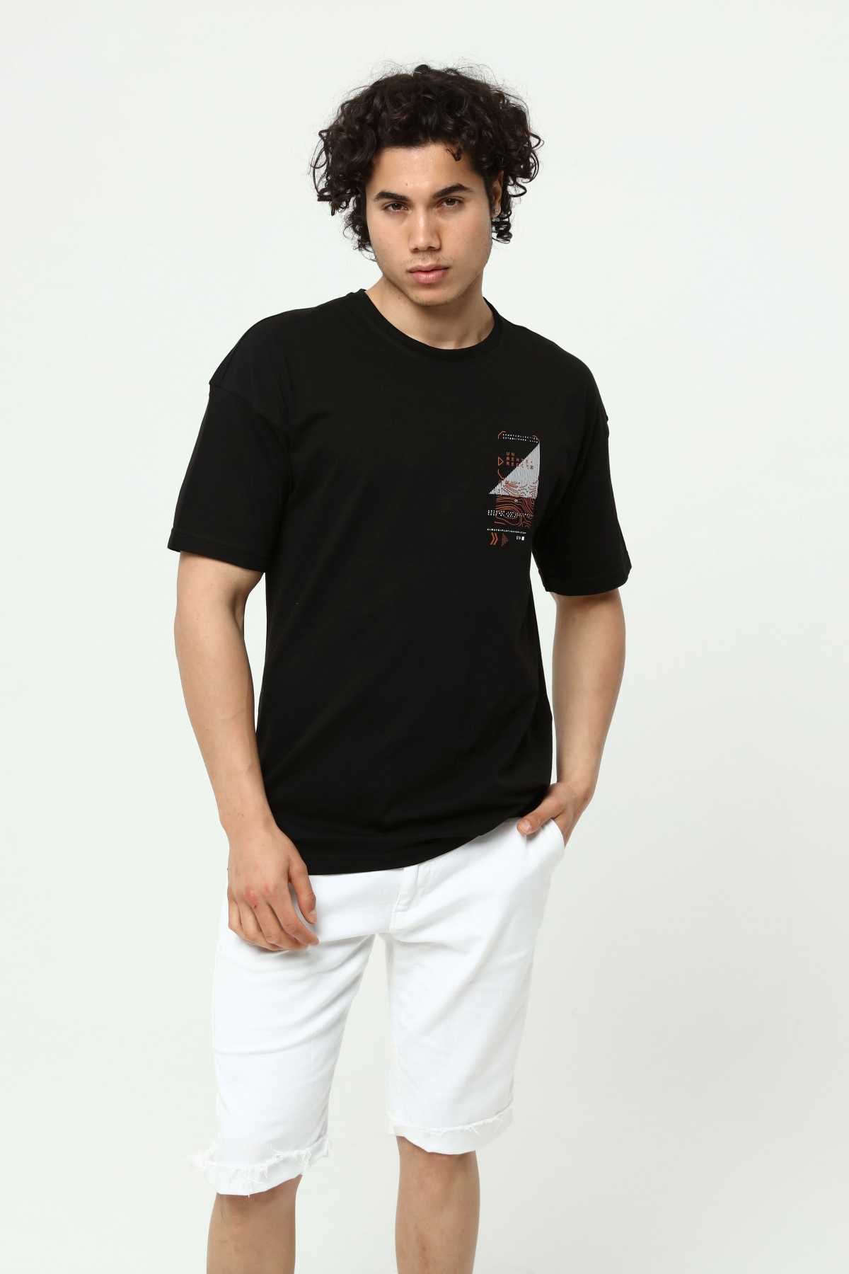 Siyah Erkek Baskılı Oversize T-Shirt