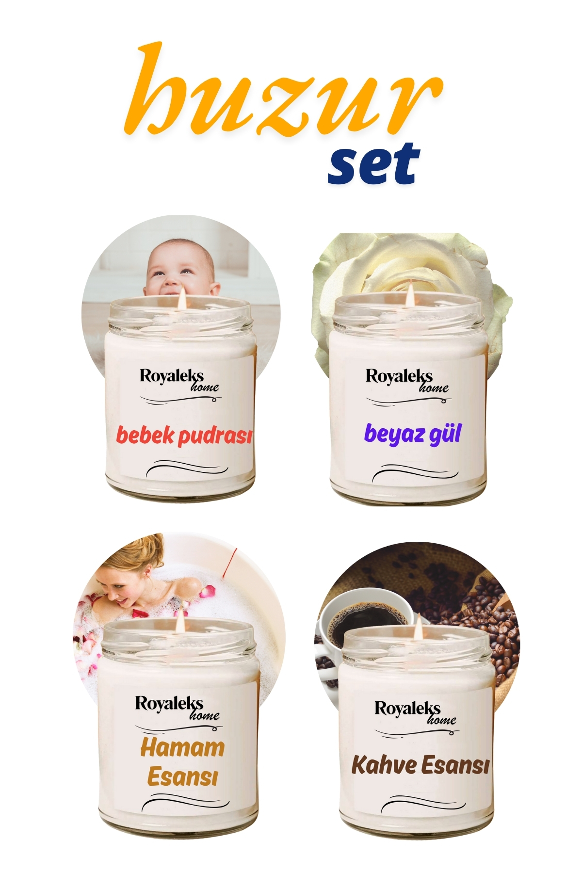 4 Adet Doğal Özel Seri Kokulu Dekoratif Kavanoz Mum 4X210 cc - Huzur Seti - RYL