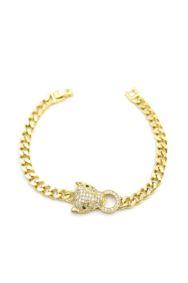 Zirkon Taşlı Leopar Bileklik - Altın