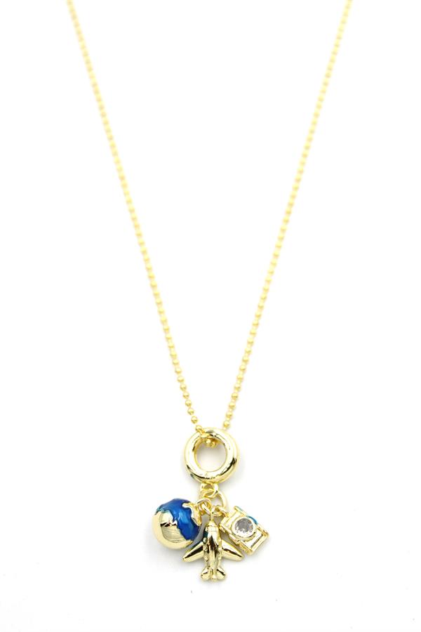 Dünya Charm Kolye - 14K Altın