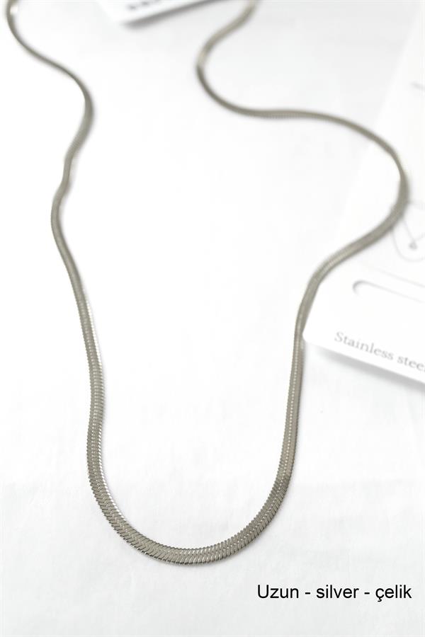 Uzun  İtalyan Çelik  Kolye-60cm - Gümüş