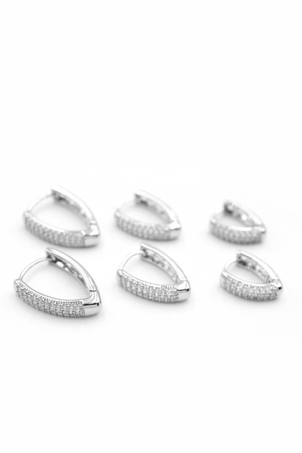 6'lı Taşlı Oval Küpe - Gümüş