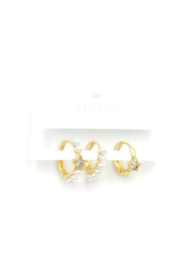 3'lü Xuping İncili Küpe - 14K Altın