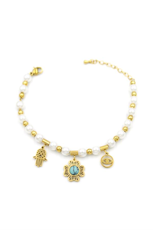 İncili Charm Bileklik - Altın