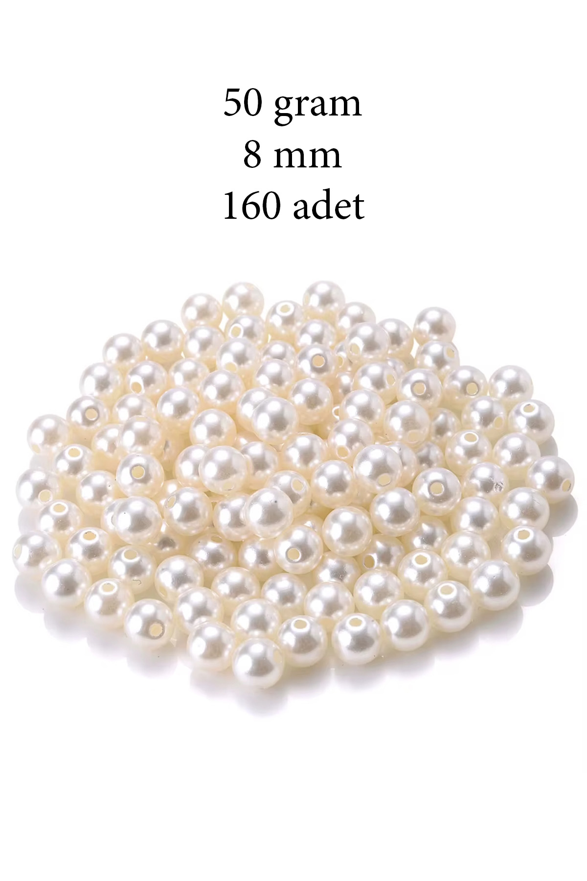 50 gram 8mm Krem Renk Plastik İnci Boncuk Çanta ve Takı Yapım Boncuğu (~160 adet)