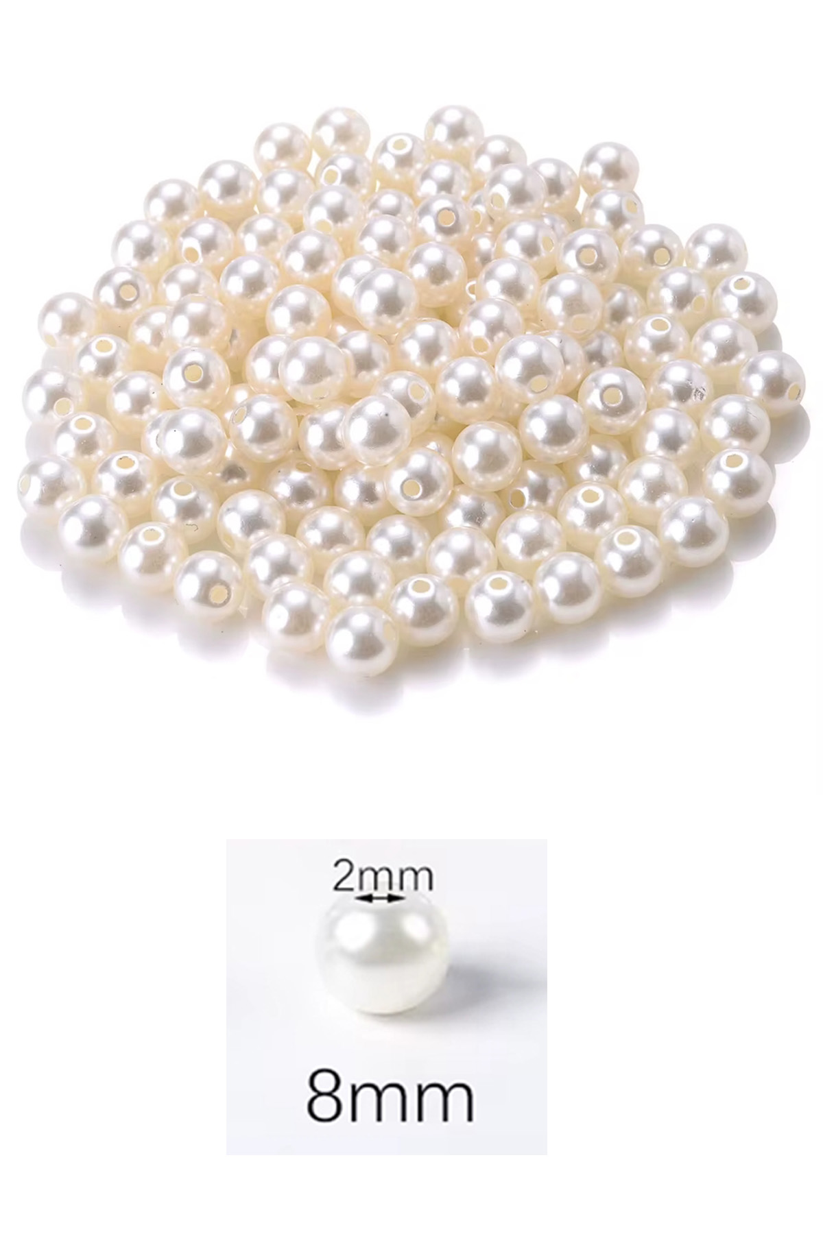 50 gram 8mm Krem Renk Plastik İnci Boncuk Çanta ve Takı Yapım Boncuğu (~160 adet)