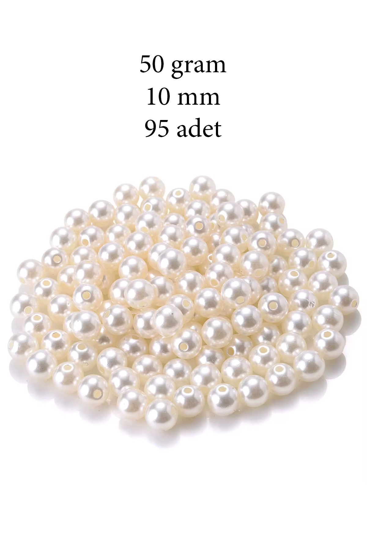 50 gram 10mm Krem Renk Plastik İnci Boncuk Çanta ve Takı Yapım Boncuğu (~95 adet)