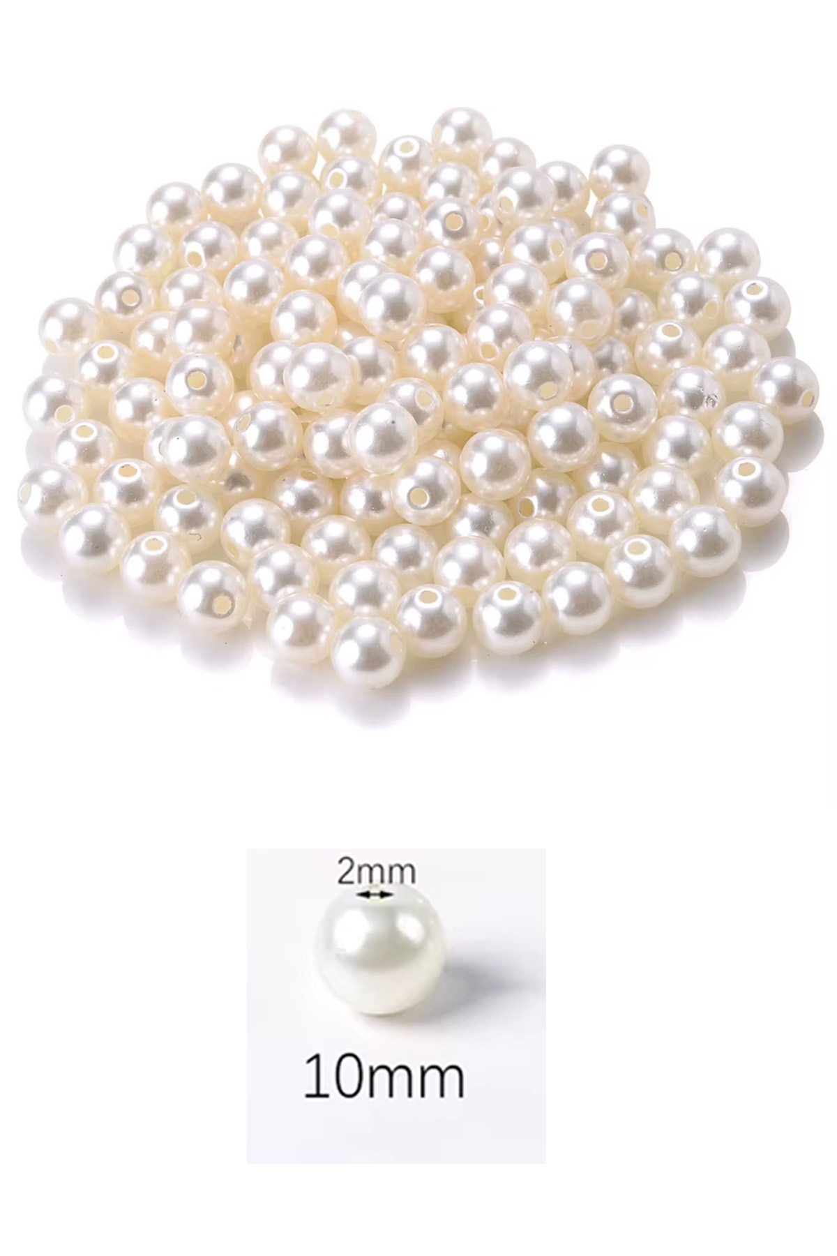 50 gram 10mm Krem Renk Plastik İnci Boncuk Çanta ve Takı Yapım Boncuğu (~95 adet)