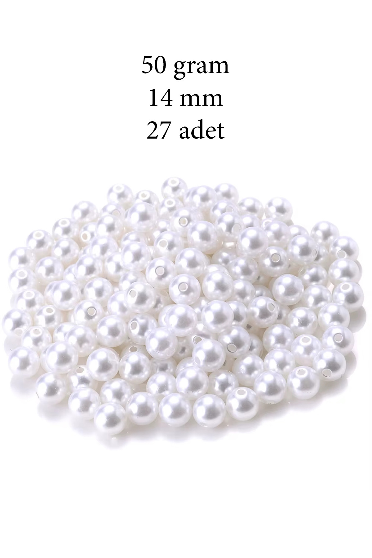 50 gram 14mm Beyaz Renk Plastik İnci Boncuk Çanta ve Takı Yapım Boncuğu (~27 adet)