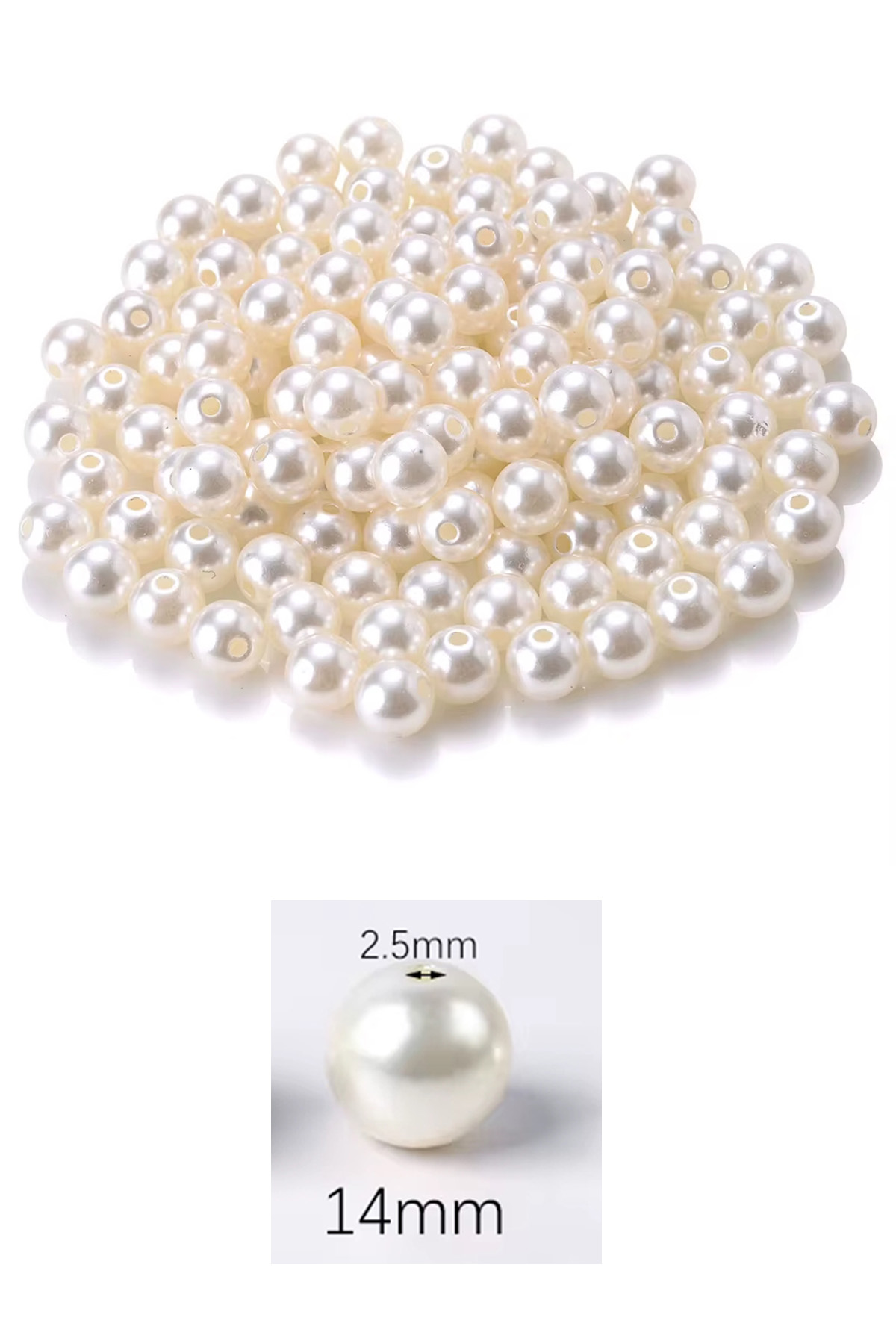 50 gram 14mm Krem Renk Plastik İnci Boncuk Çanta ve Takı Yapım Boncuğu (~27 adet)