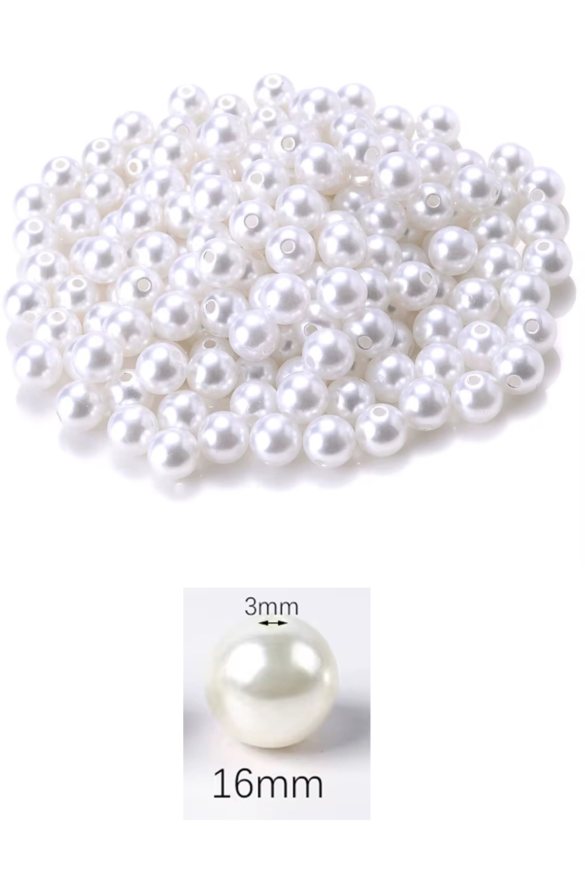 50 gram 16mm Beyaz Renk Plastik İnci Boncuk Çanta ve Takı Yapım Boncuğu (~17 adet)