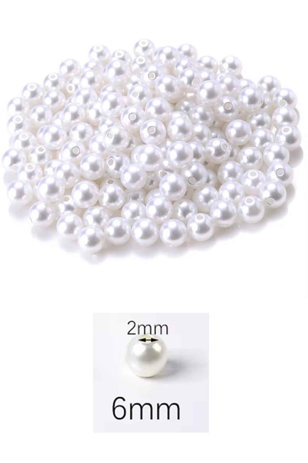 100 gram 6mm Beyaz Renk Plastik İnci Boncuk Çanta ve Takı Yapım Boncuğu (~750 adet)