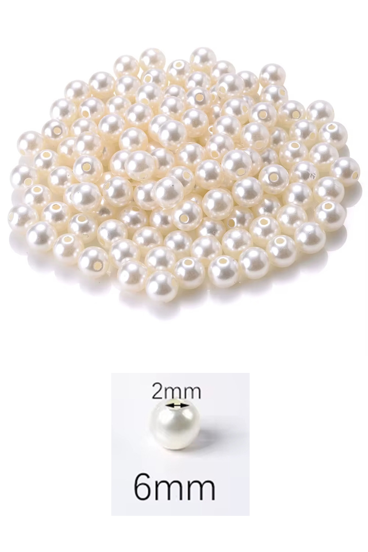 100 gram 6mm Krem Renk Plastik İnci Boncuk Çanta ve Takı Yapım Boncuğu (~750 adet)