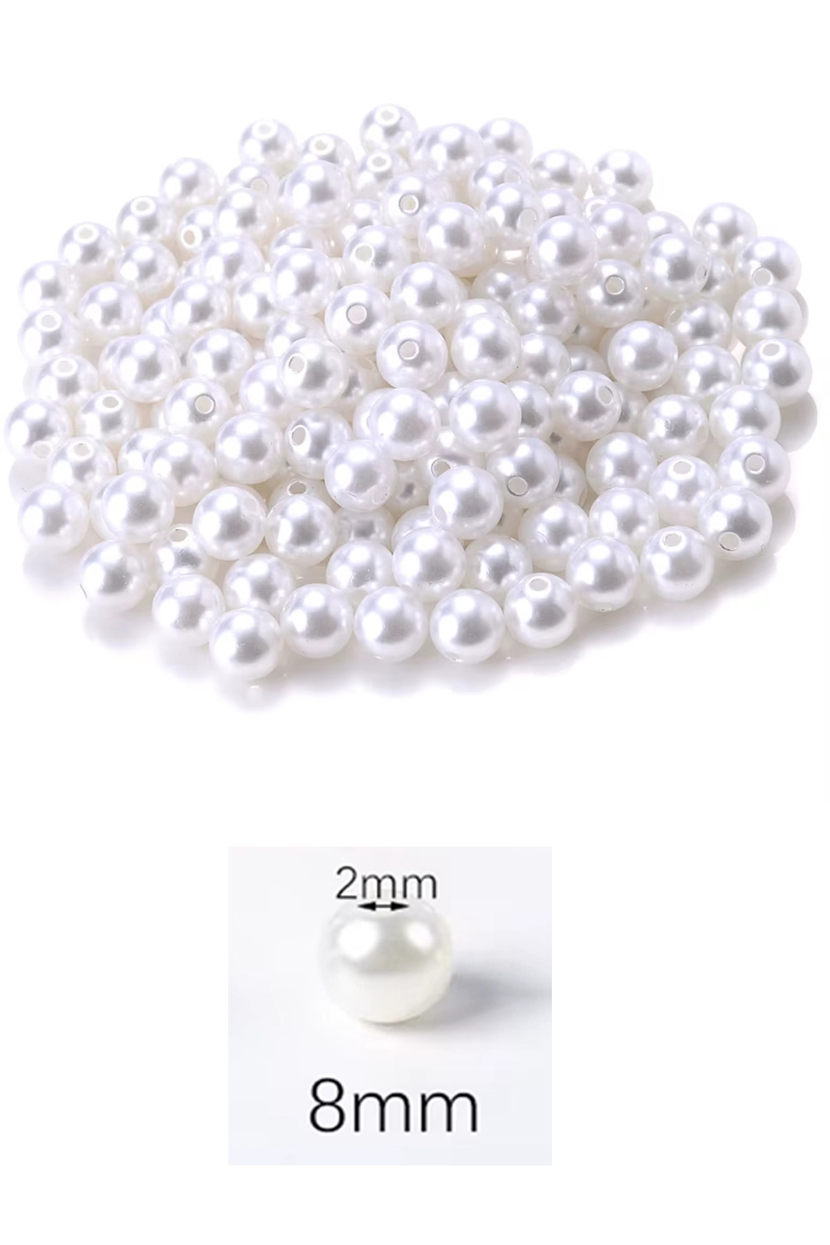 100 gram 8mm Beyaz Renk Plastik İnci Boncuk Çanta ve Takı Yapım Boncuğu (~320 adet)