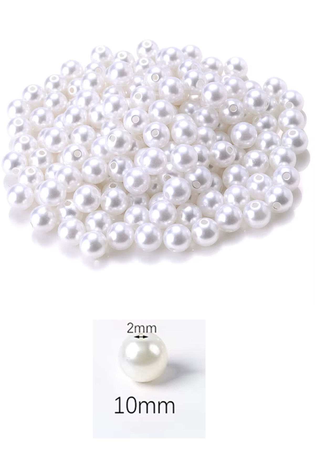 100 gram 10mm Beyaz Renk Plastik İnci Boncuk Çanta ve Takı Yapım Boncuğu (~190 adet)