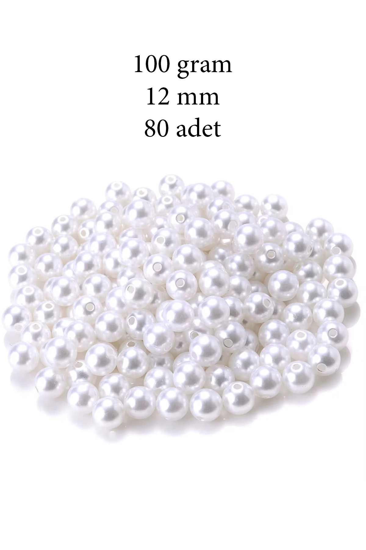 100 gram 12mm Beyaz Renk Plastik İnci Boncuk Çanta ve Takı Yapım Boncuğu (~80 adet)