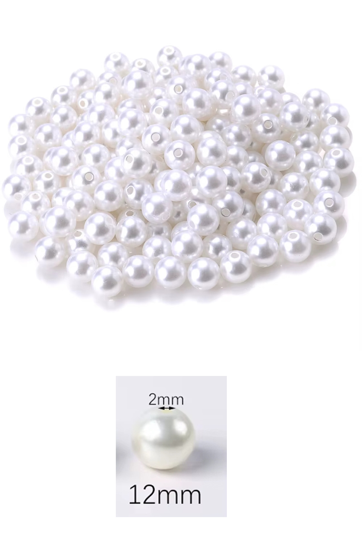 100 gram 12mm Beyaz Renk Plastik İnci Boncuk Çanta ve Takı Yapım Boncuğu (~80 adet)