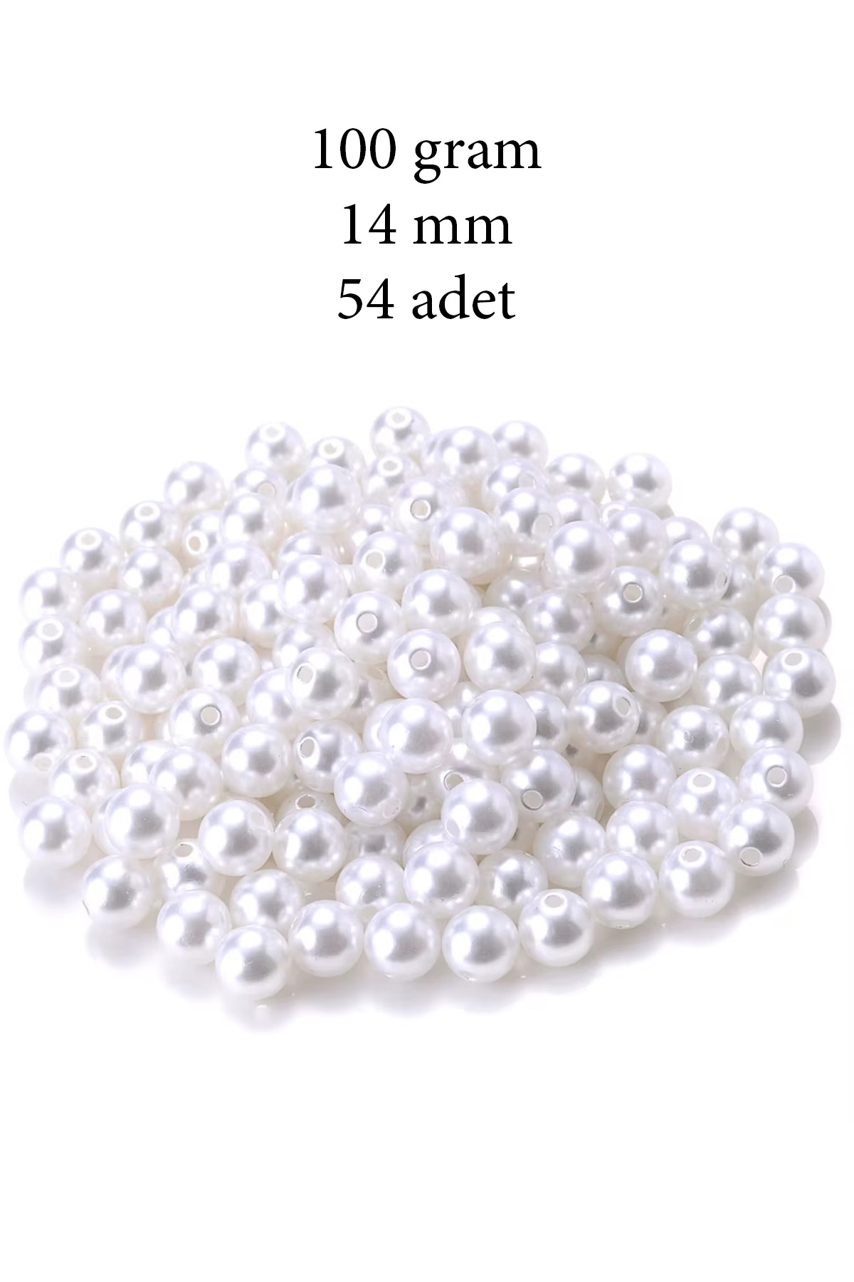 100 gram 14mm Beyaz Renk Plastik İnci Boncuk Çanta ve Takı Yapım Boncuğu (~54 adet)