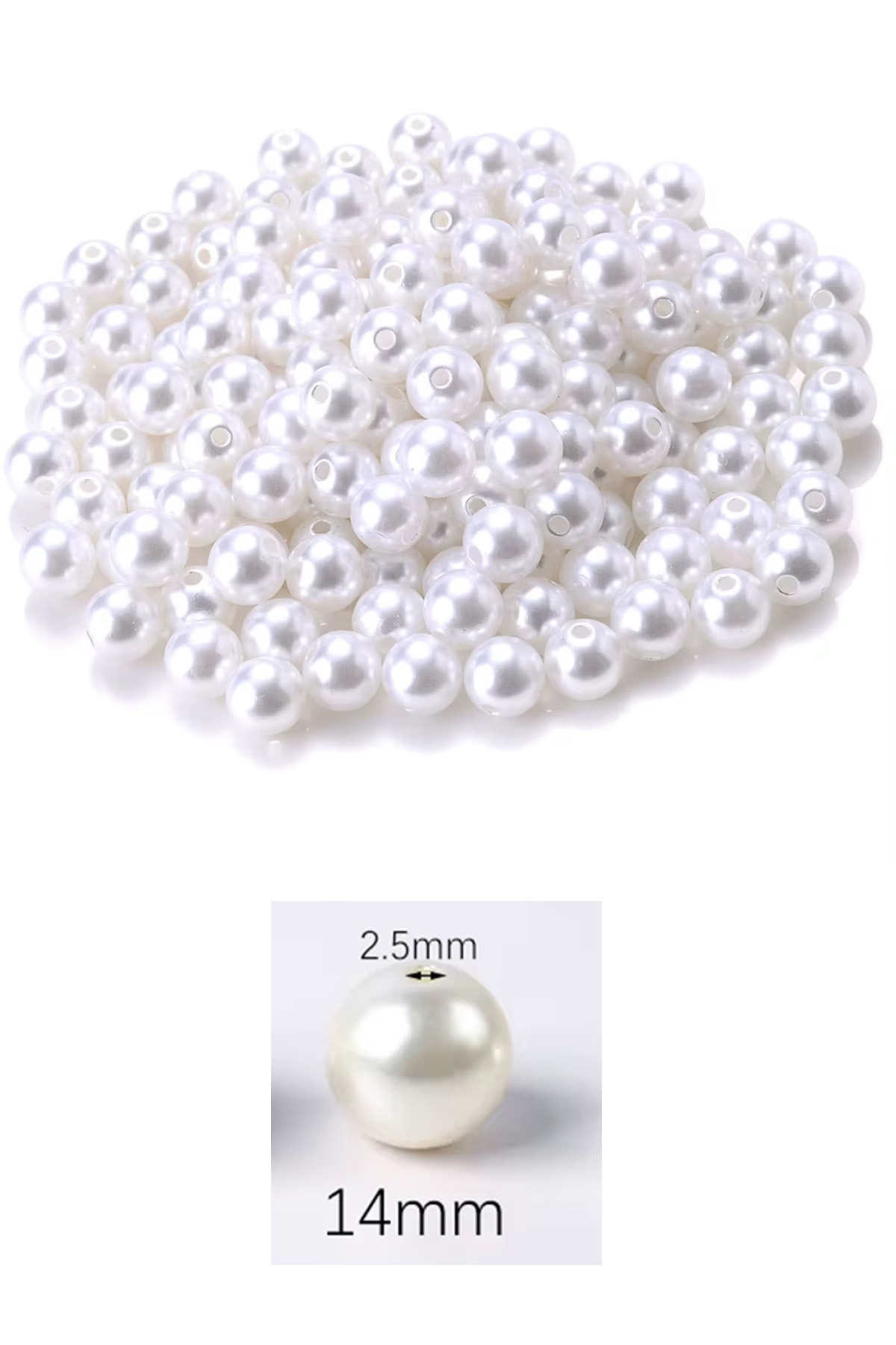 100 gram 14mm Beyaz Renk Plastik İnci Boncuk Çanta ve Takı Yapım Boncuğu (~54 adet)