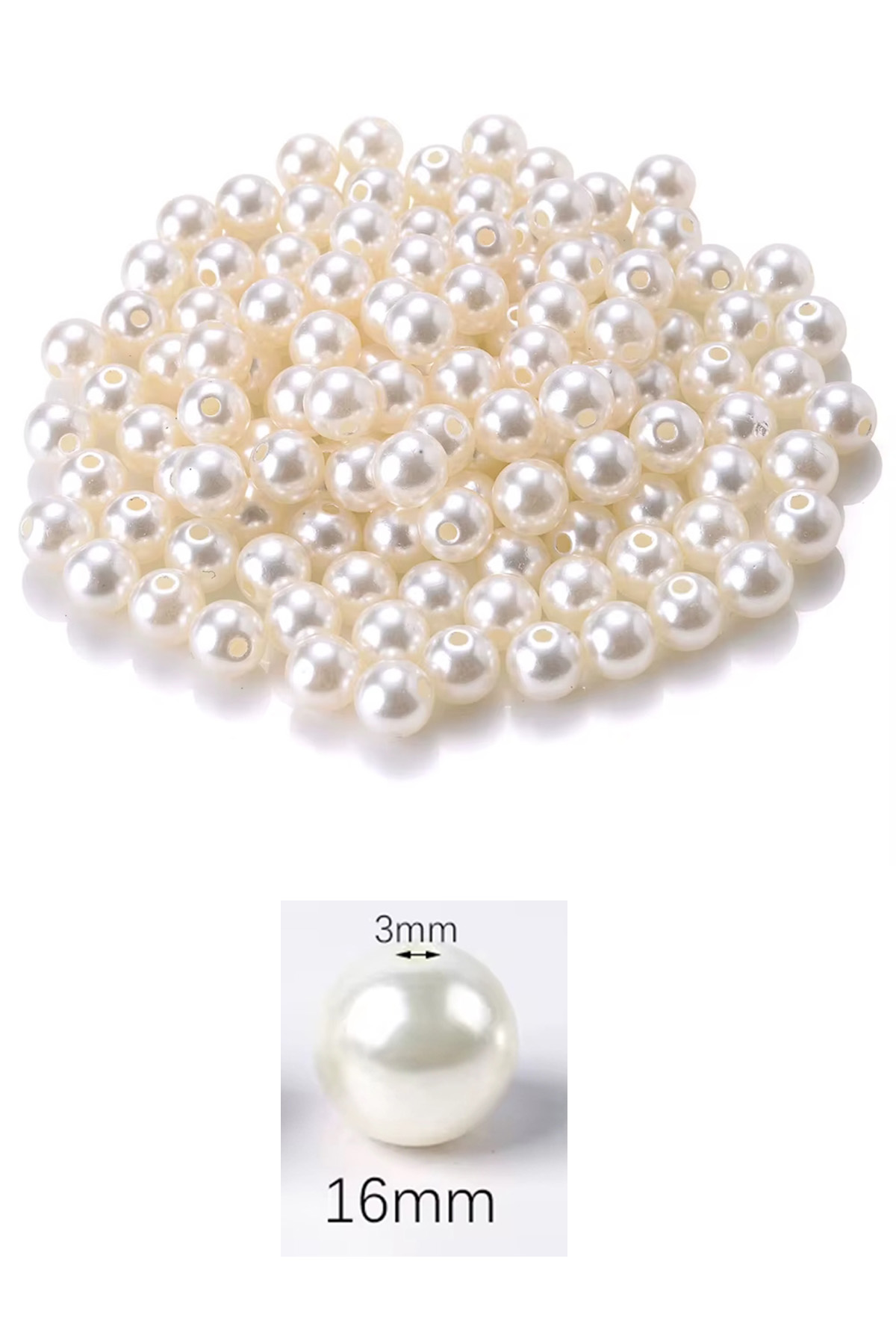100 gram 16mm Krem Renk Plastik İnci Boncuk Çanta ve Takı Yapım Boncuğu (~34 adet)