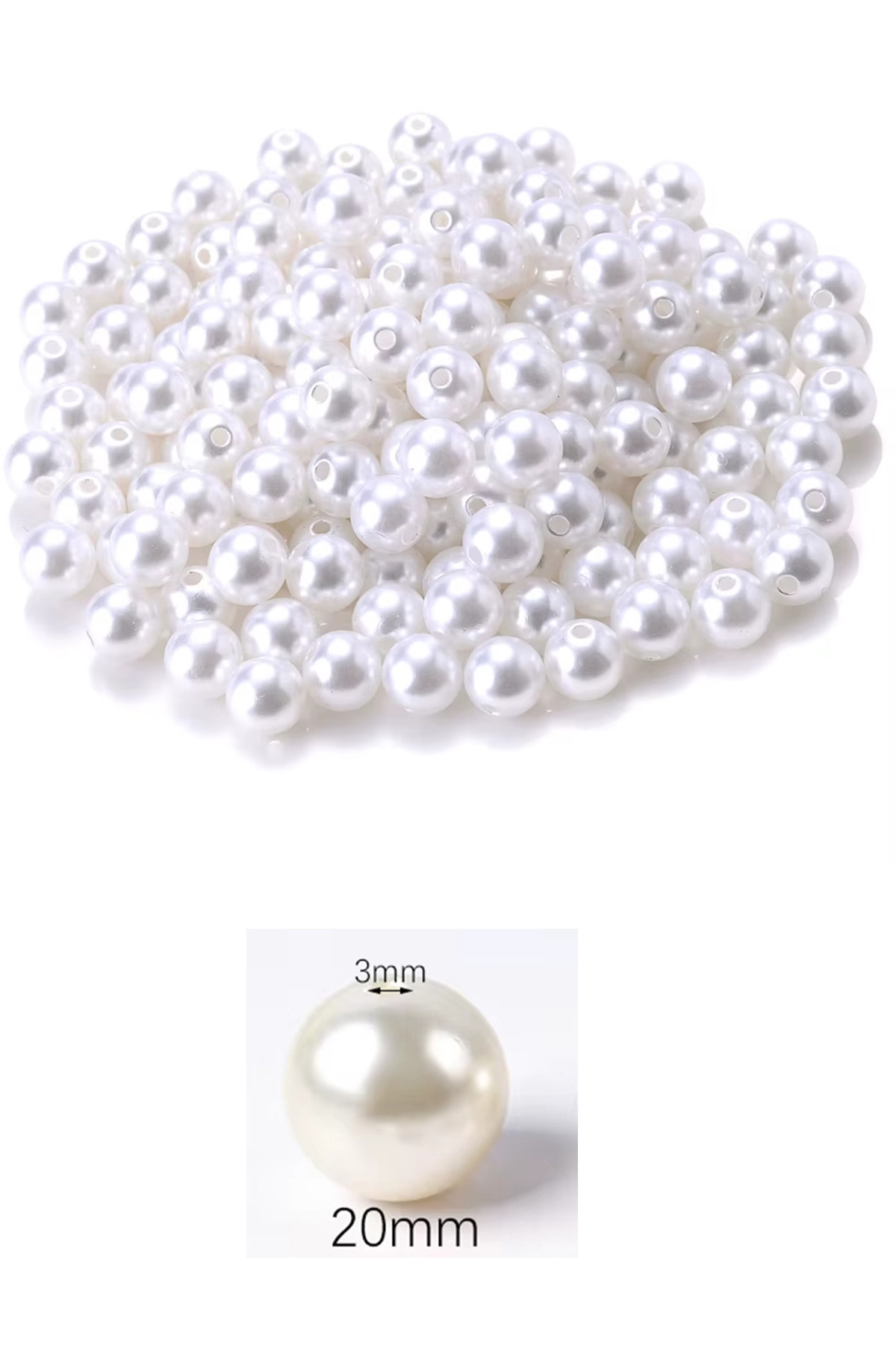 100 gram 20mm Beyaz Renk Plastik İnci Boncuk Çanta ve Takı Yapım Boncuğu (~20 adet)