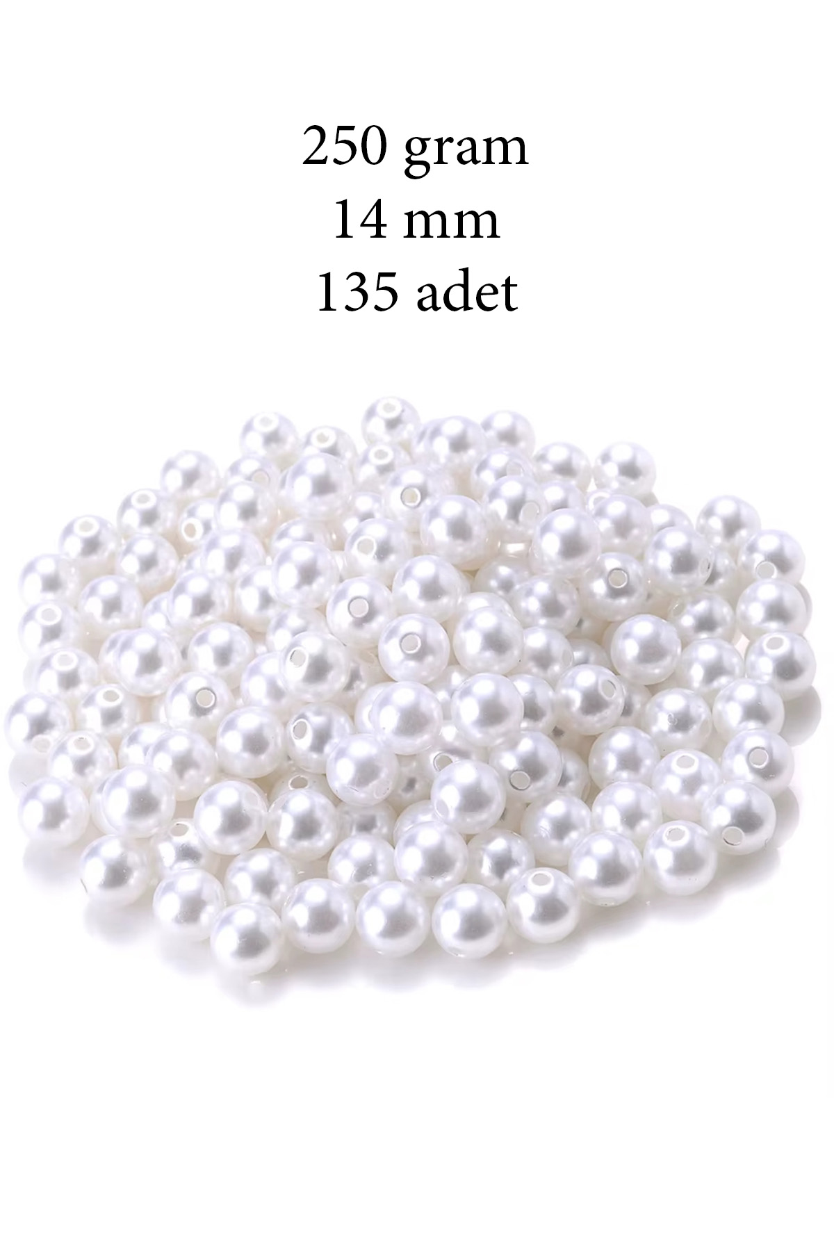 250 gram 14mm Beyaz Renk Plastik İnci Boncuk Çanta ve Takı Yapım Boncuğu (~135 adet)