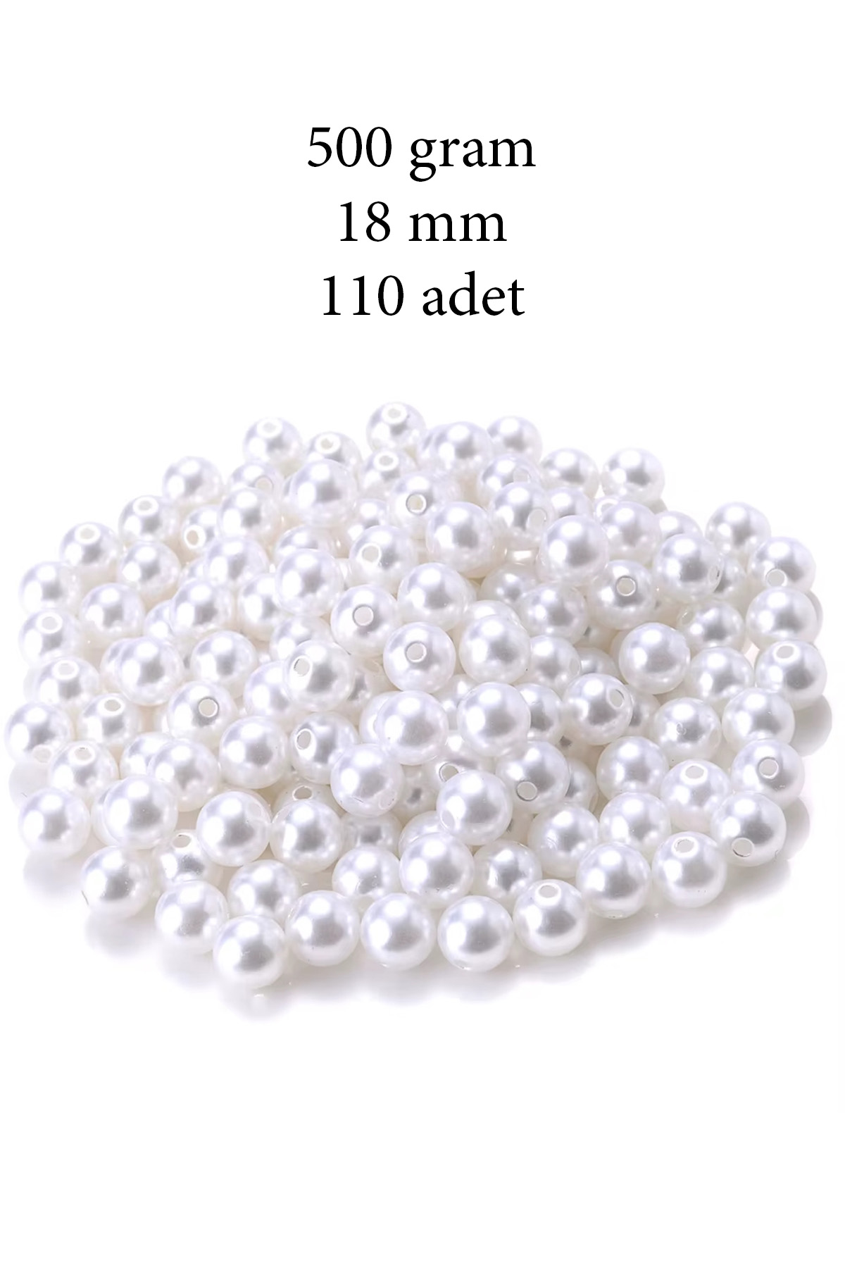 500 gram 18mm Beyaz Renk Plastik İnci Boncuk Çanta ve Takı Yapım Boncuğu (~110 adet)