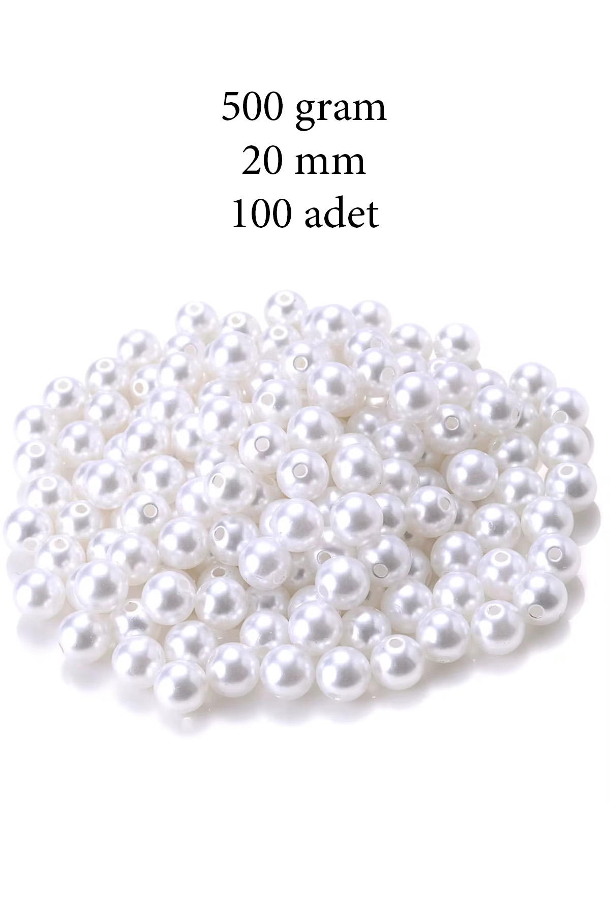 500 gram 20mm Beyaz Renk Plastik İnci Boncuk Çanta ve Takı Yapım Boncuğu (~100 adet)