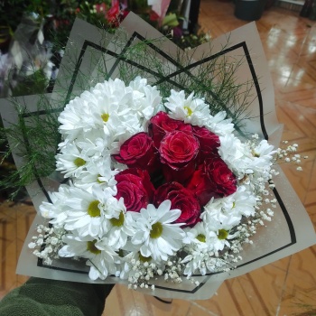 Beyaz Papatya Orta Kırmızı Gül 6lı