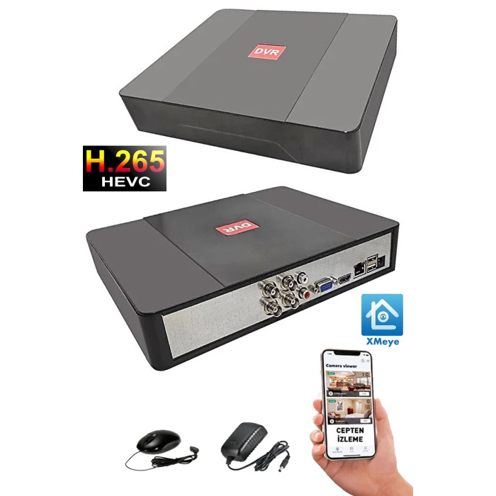 J-TECH 4 KANAL H.265+ 5MP DESTEKLİ XMEYE AHD+TVI+CVI+ IP+ANALOG (HIBRIT) KAYIT CİHAZI 04JDVR