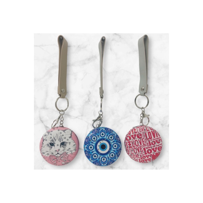 EL AYNASI YUVARLAK ANAHTARLIKLI DESENLİ