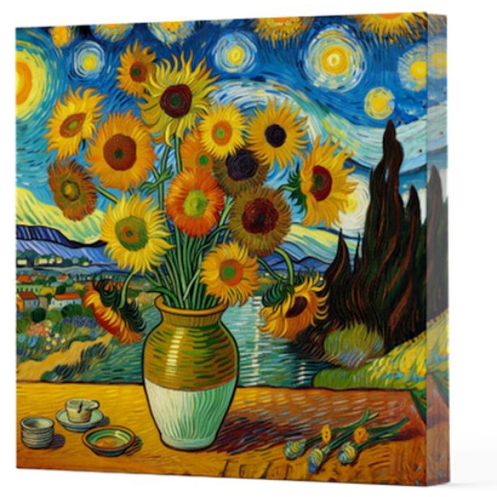 Van Gogh 10 Ayçiçekleri - Çizgisiz Yan Boyamalı Defter