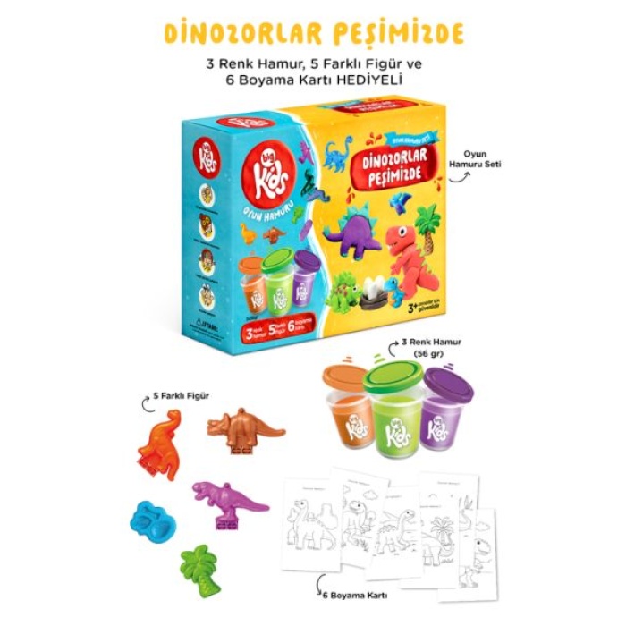 Dinozorlar Peşimizde Oyun Hamuru Seti (14 Parça - 348 Gr)