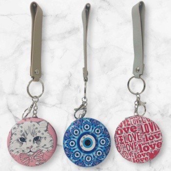 EL AYNASI YUVARLAK ANAHTARLIKLI DESENLİ