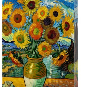 Van Gogh 10 - Ayçiçekleri Çizgili Yan Boyamalı Defter