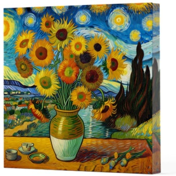 Van Gogh 10 Ayçiçekleri - Çizgisiz Yan Boyamalı Defter